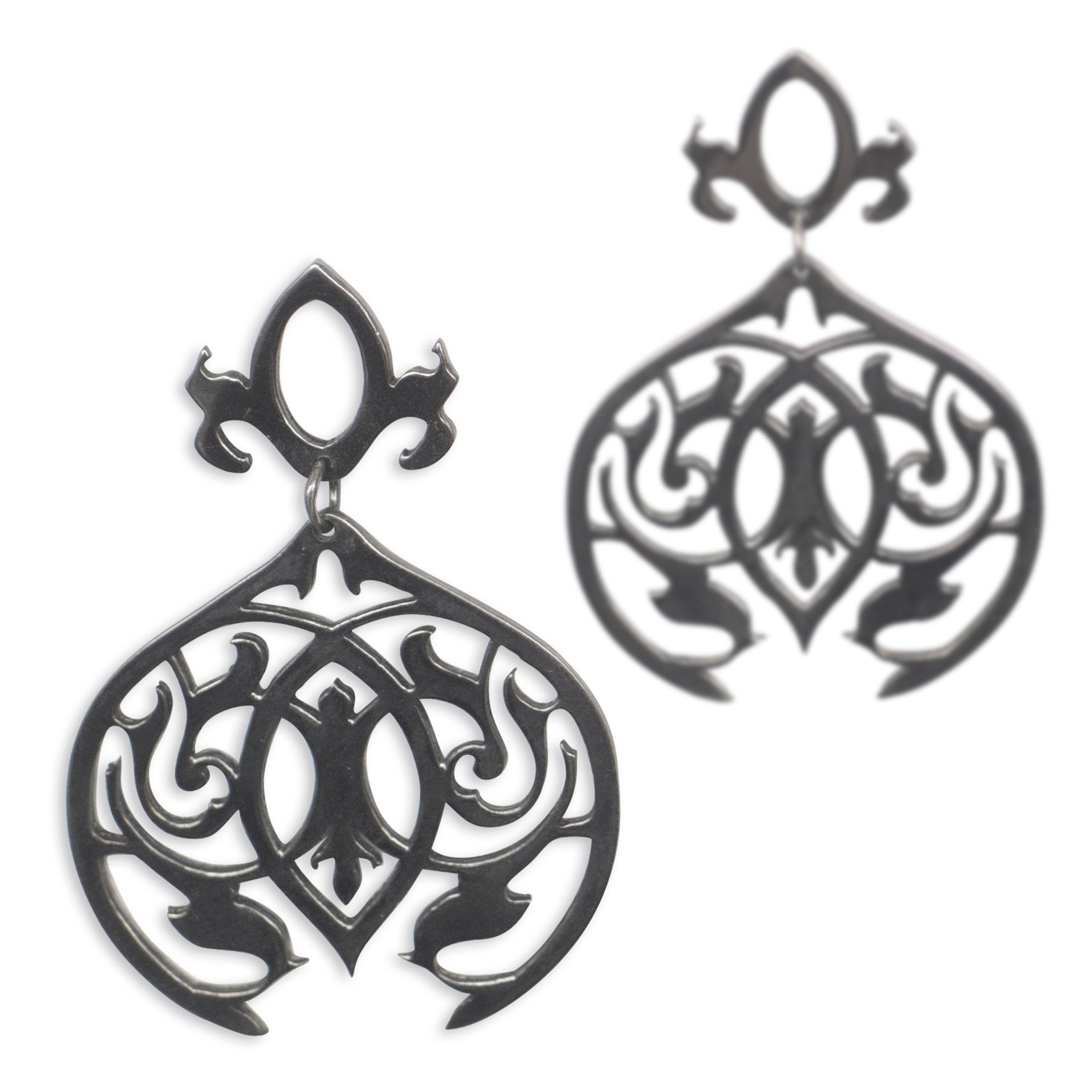 sterling silver plated in black rhodium arabesque dangle earrings