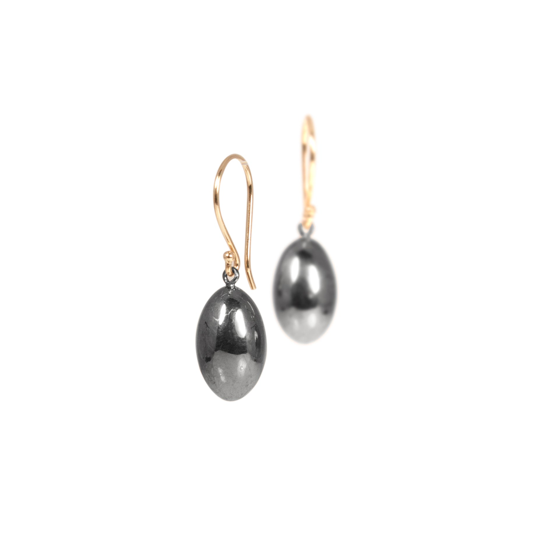 sterling silver plated in black rhodium with 14k yellow gold earwire egg drop earrings