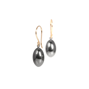 sterling silver plated in black rhodium with 14k yellow gold earwire egg drop earrings