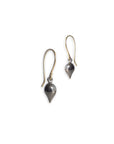 sterling silver plated in black rhodium with 14k yellow gold ear wires small pod dangle earrings
