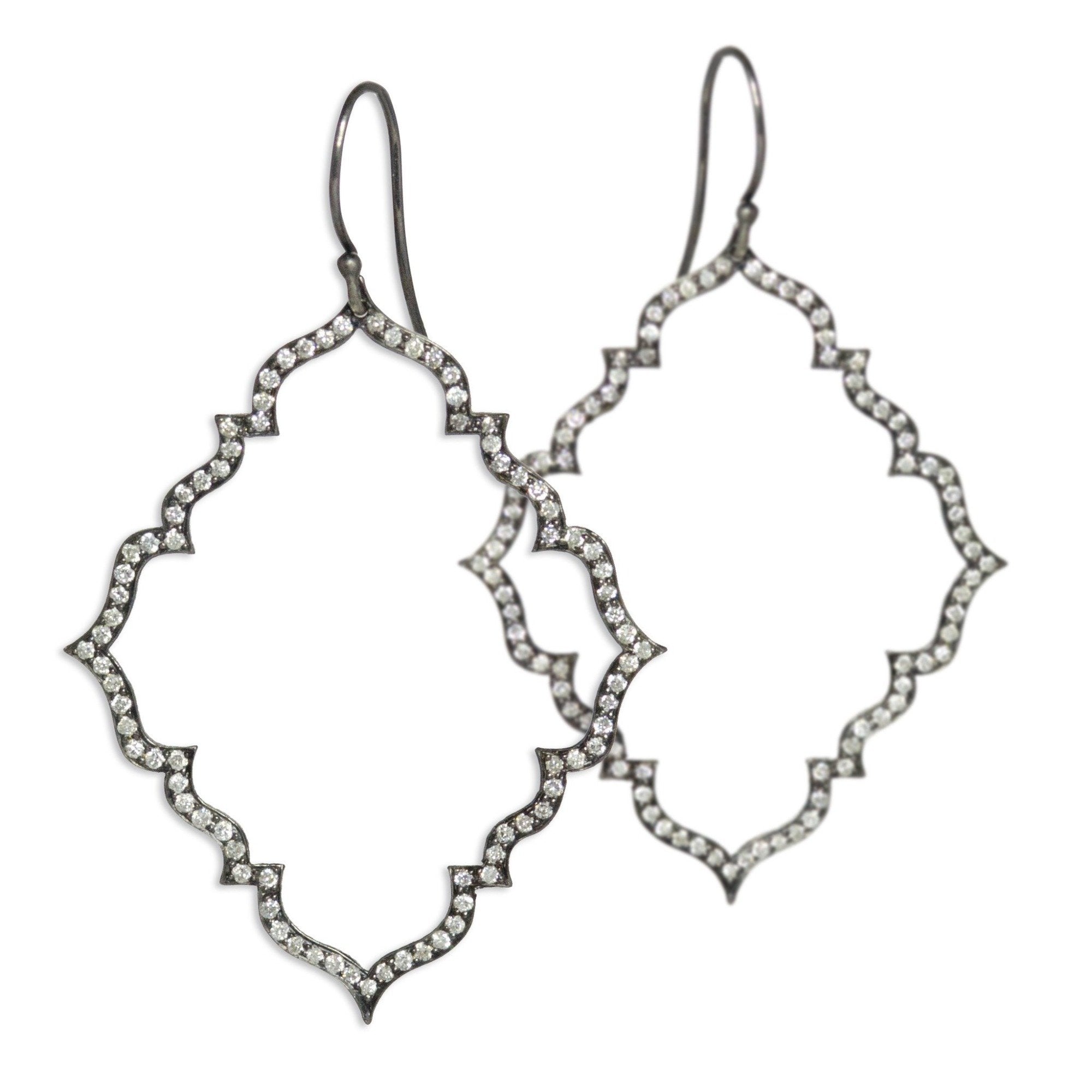 14k white gold plated in black rhodium with white diamonds diamond portail dangle earrings