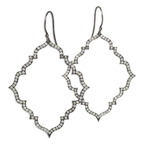 14k white gold plated in black rhodium with white diamonds diamond portail dangle earrings