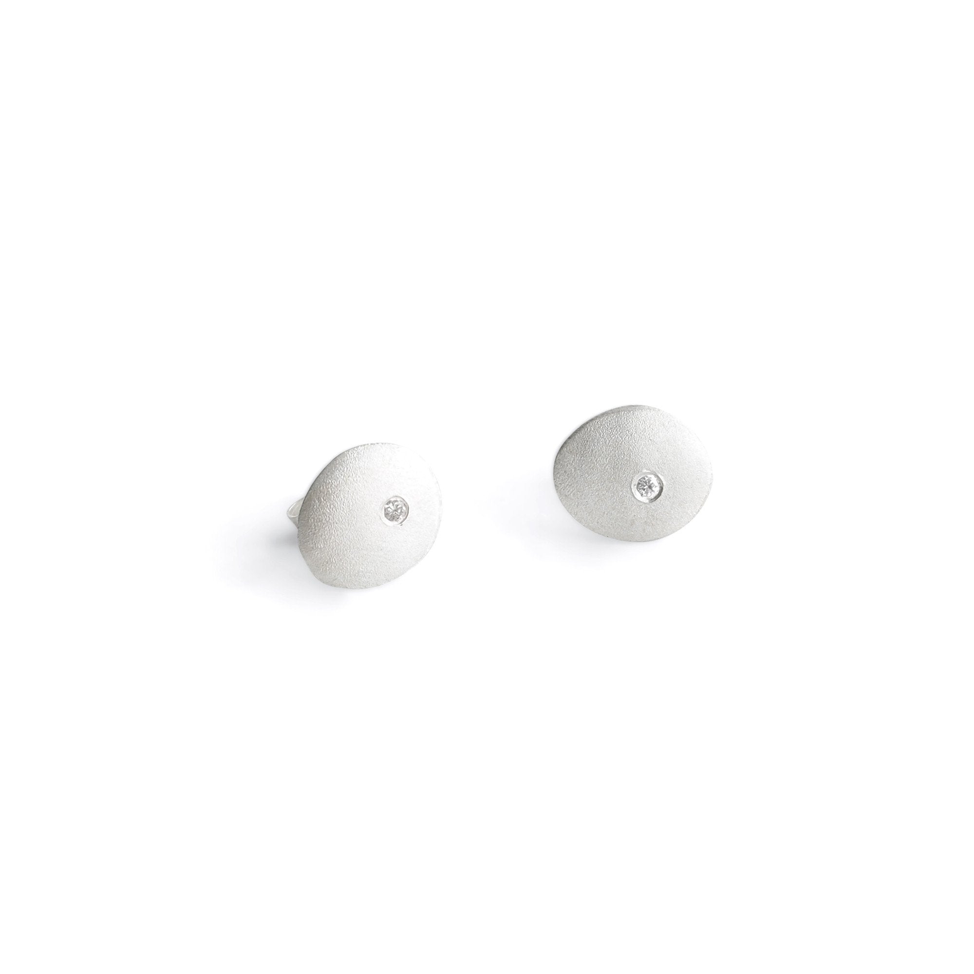 sterling silver with white diamonds small disc studs