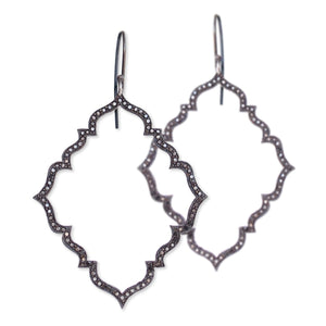 14k white gold plated in black rhodium with black diamonds diamond portail dangle earrings