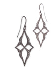 14k white gold plated in black rhodium with black pave diamonds arabesque star earrings