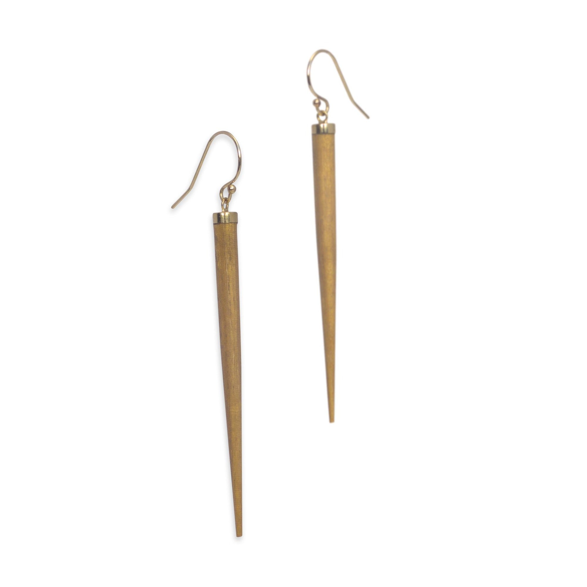 satinwood/bronze wood point drop earrings