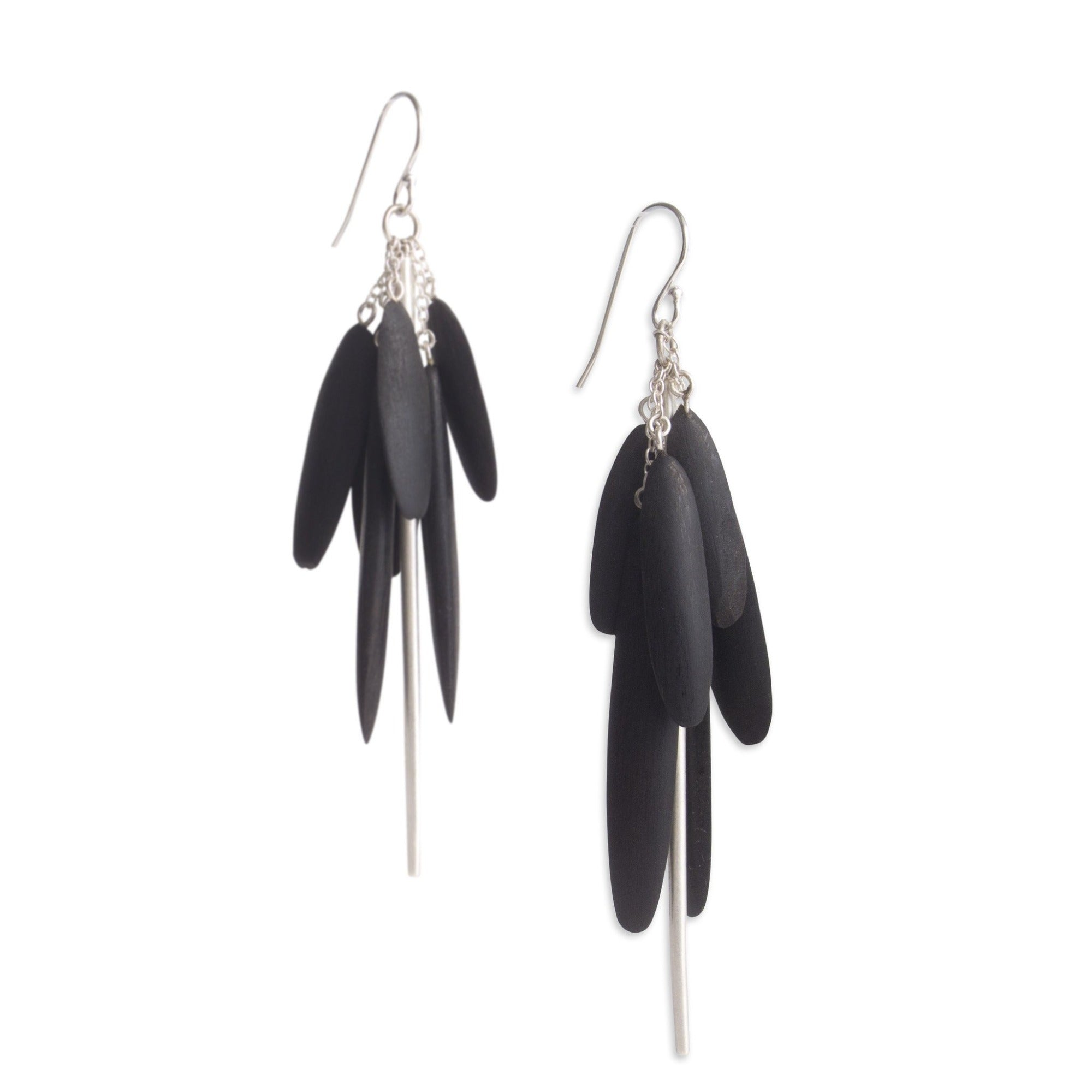 ebony/sterling silver wood tassle &amp; spicula earrings