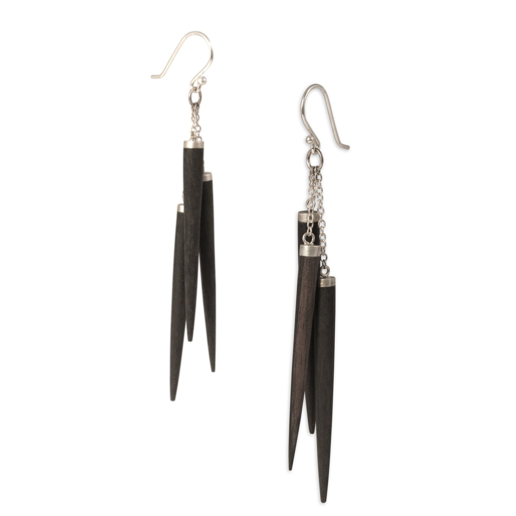 ebony/sterling silver wood point cluster earrings