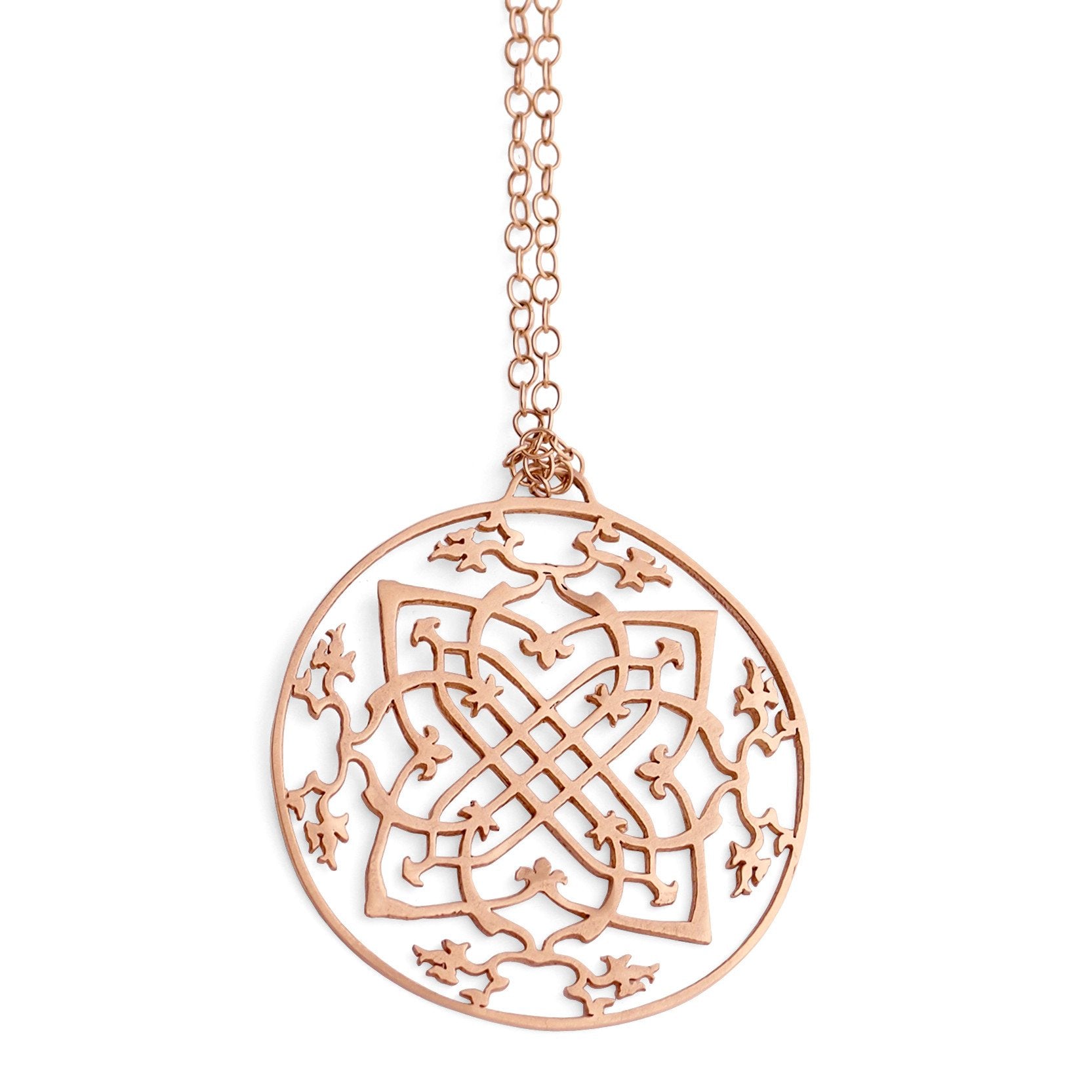 14k rose gold / 27&quot; 14k gold chain arabesque medallion