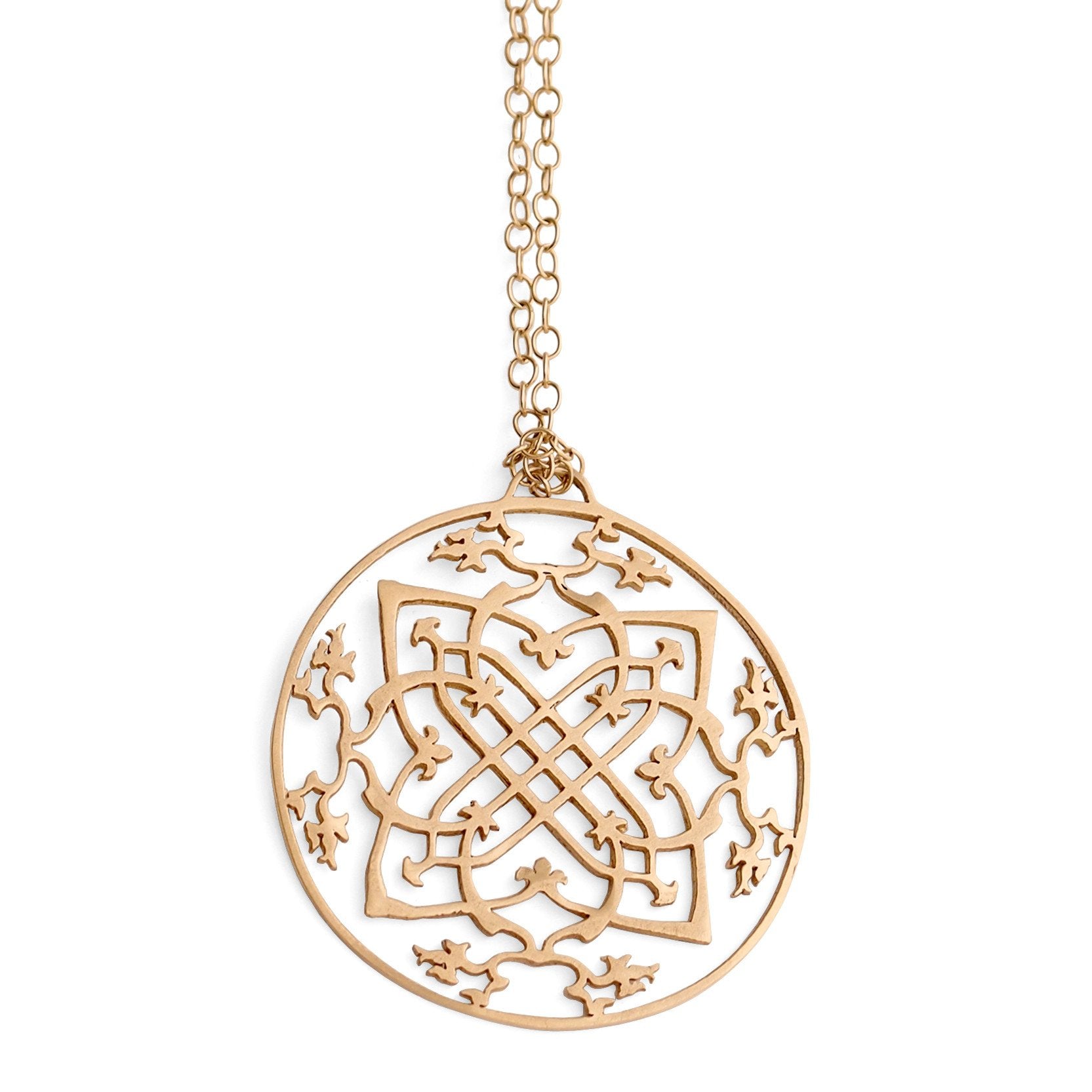 14k yellow gold / 27&quot; 14k gold chain arabesque medallion