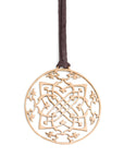 14k yellow gold / 42" leather cord with caps arabesque medallion