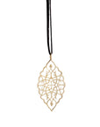 14k yellow gold / 42" leather cord with caps arabesque petal pendant