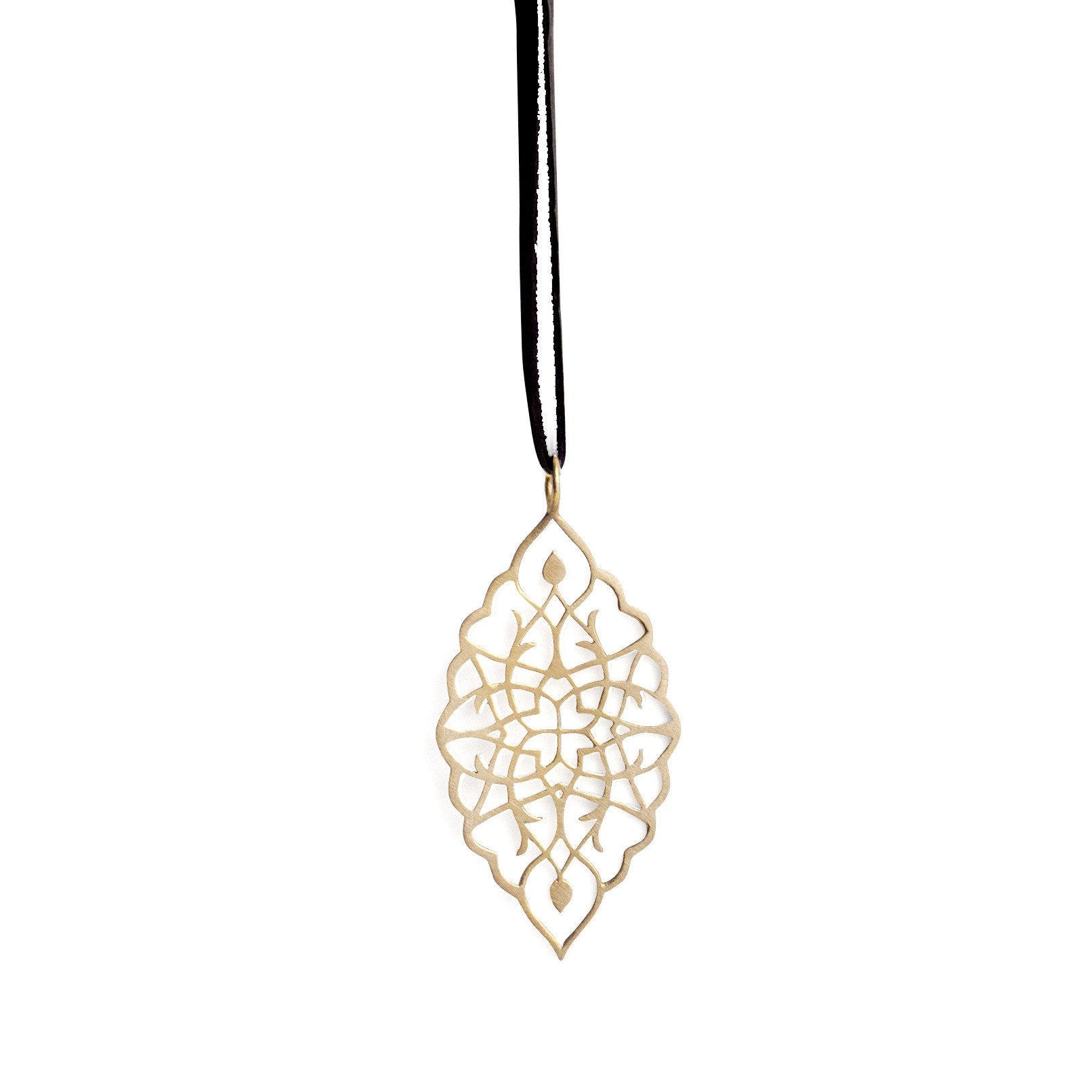 14k yellow gold / 42" leather cord with caps arabesque petal pendant