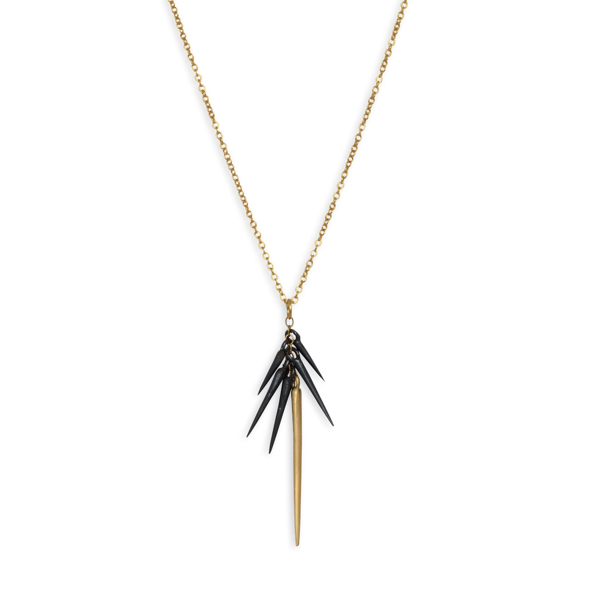 14k yellow gold/oxidized silver small point cluster necklace