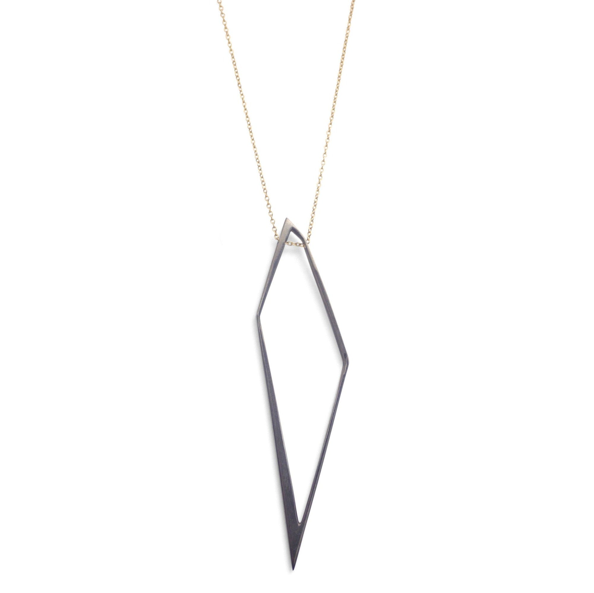 sterling silver plated in black rhodium/14k gold chain large hedron pendant