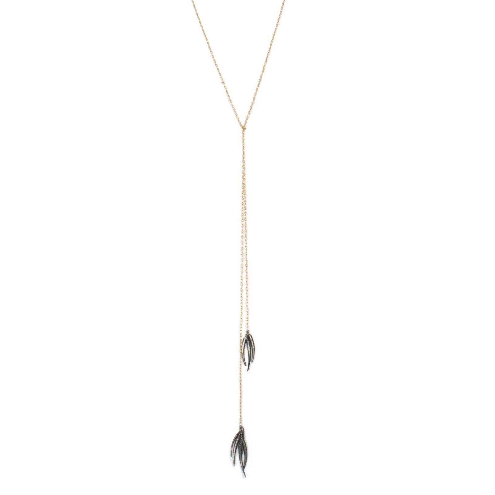 sterling silver plated in black rhodium/14k yellow gold ankole tassle sautoir