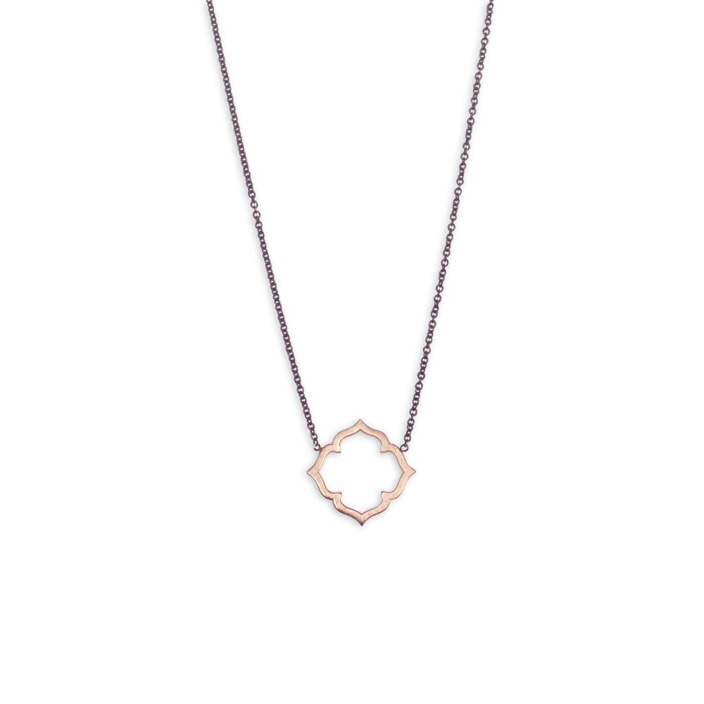 14k rose gold on an oxidized chain clover necklace