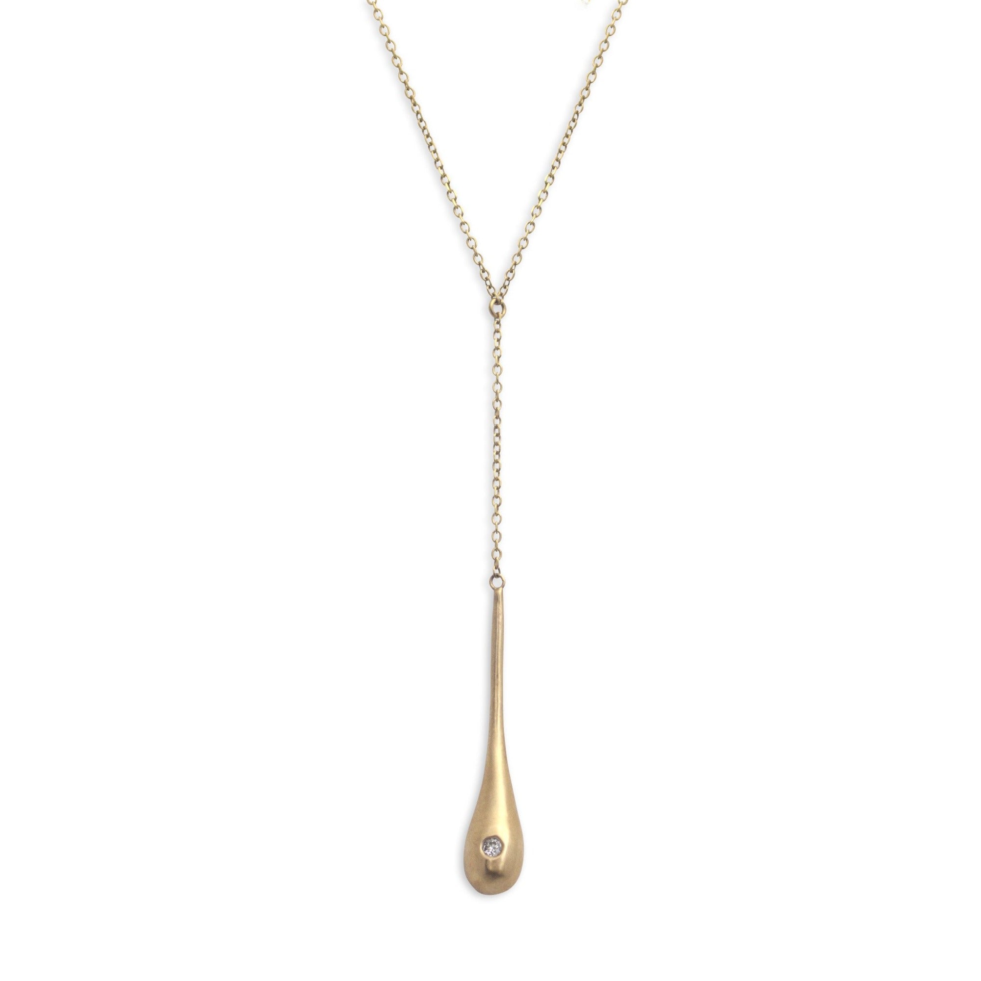 14k yellow gold with white diamond teardrop necklace