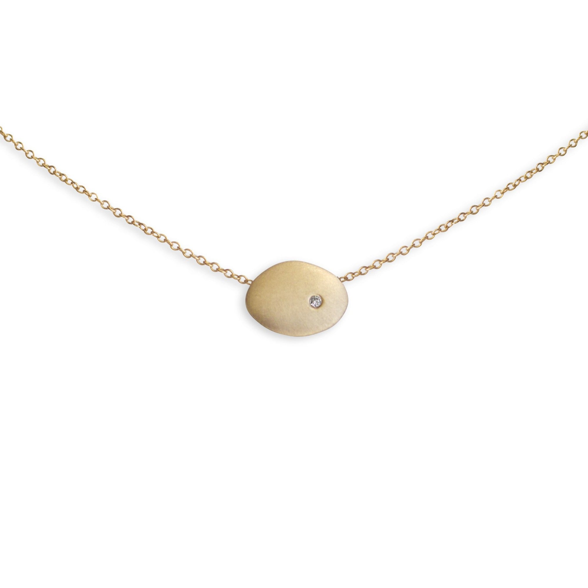 14k yellow gold with white diamond small disc necklace