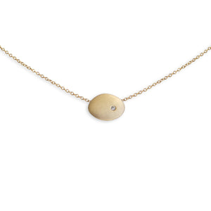 14k yellow gold with white diamond small disc necklace