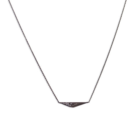 14k white gold plated in black rhodium/black pave diamonds horizontal shard necklace