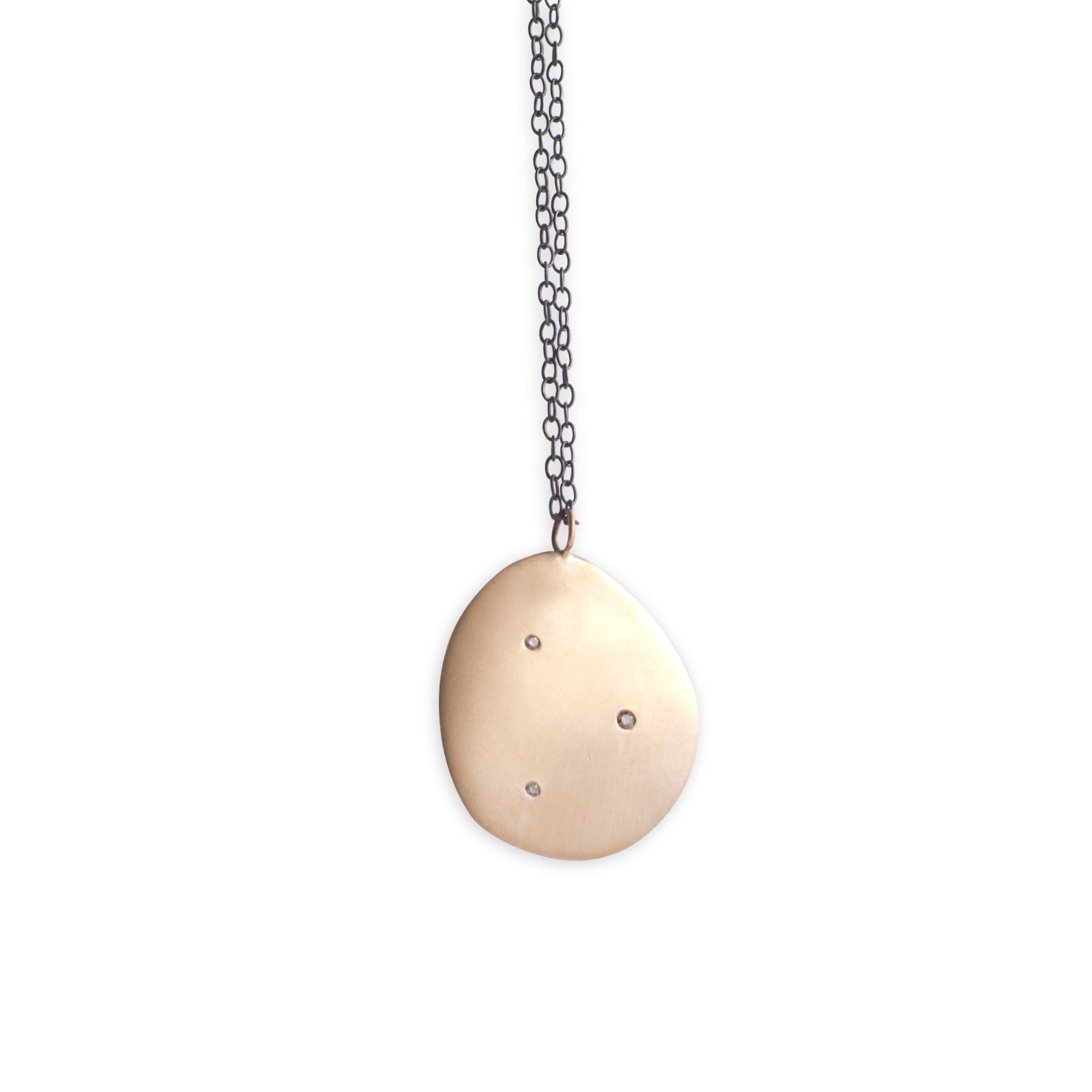 14k rose gold on oxidized chain with brown diamonds large disc pendant