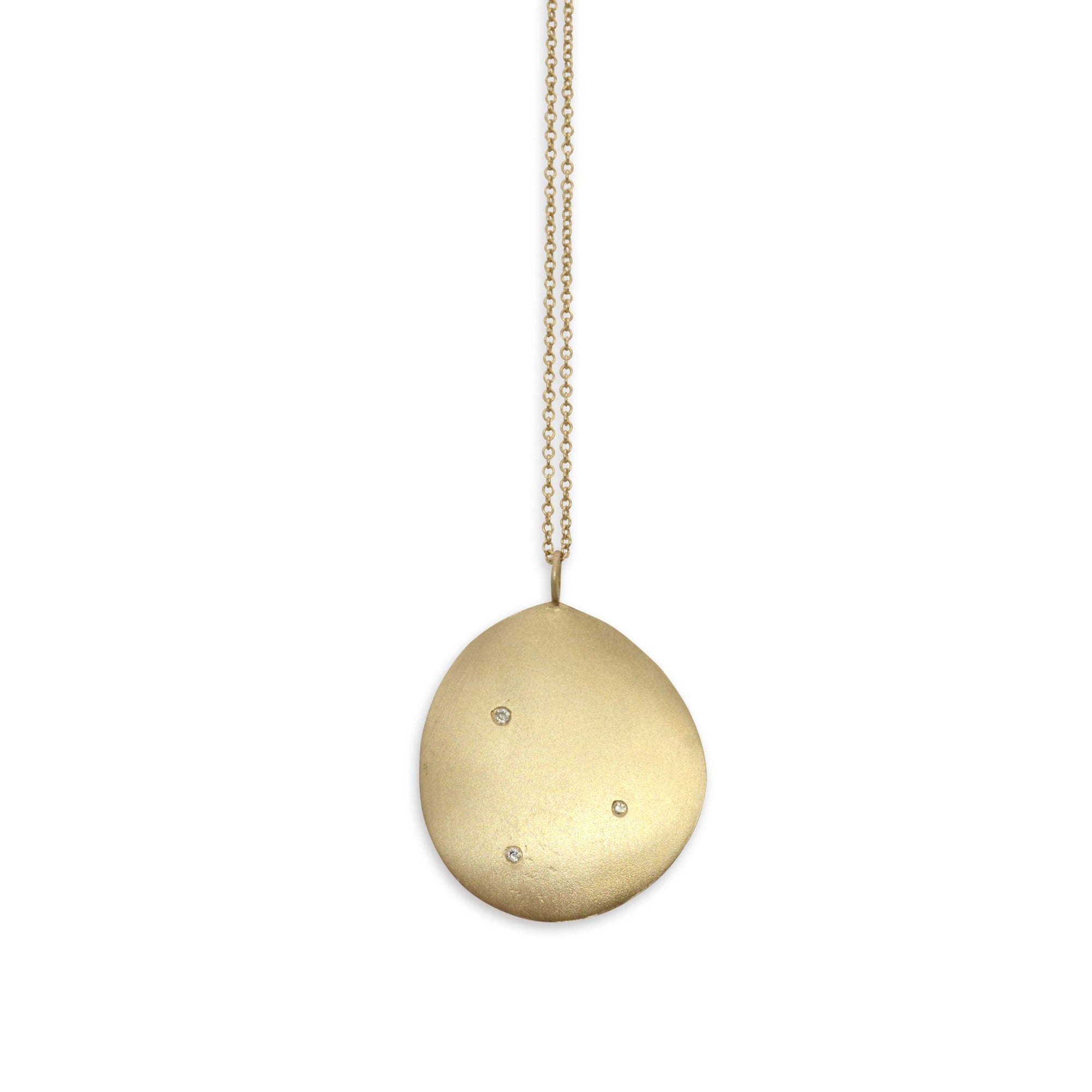 14k yellow gold on 14k yellow gold chain with white diamonds large disc pendant