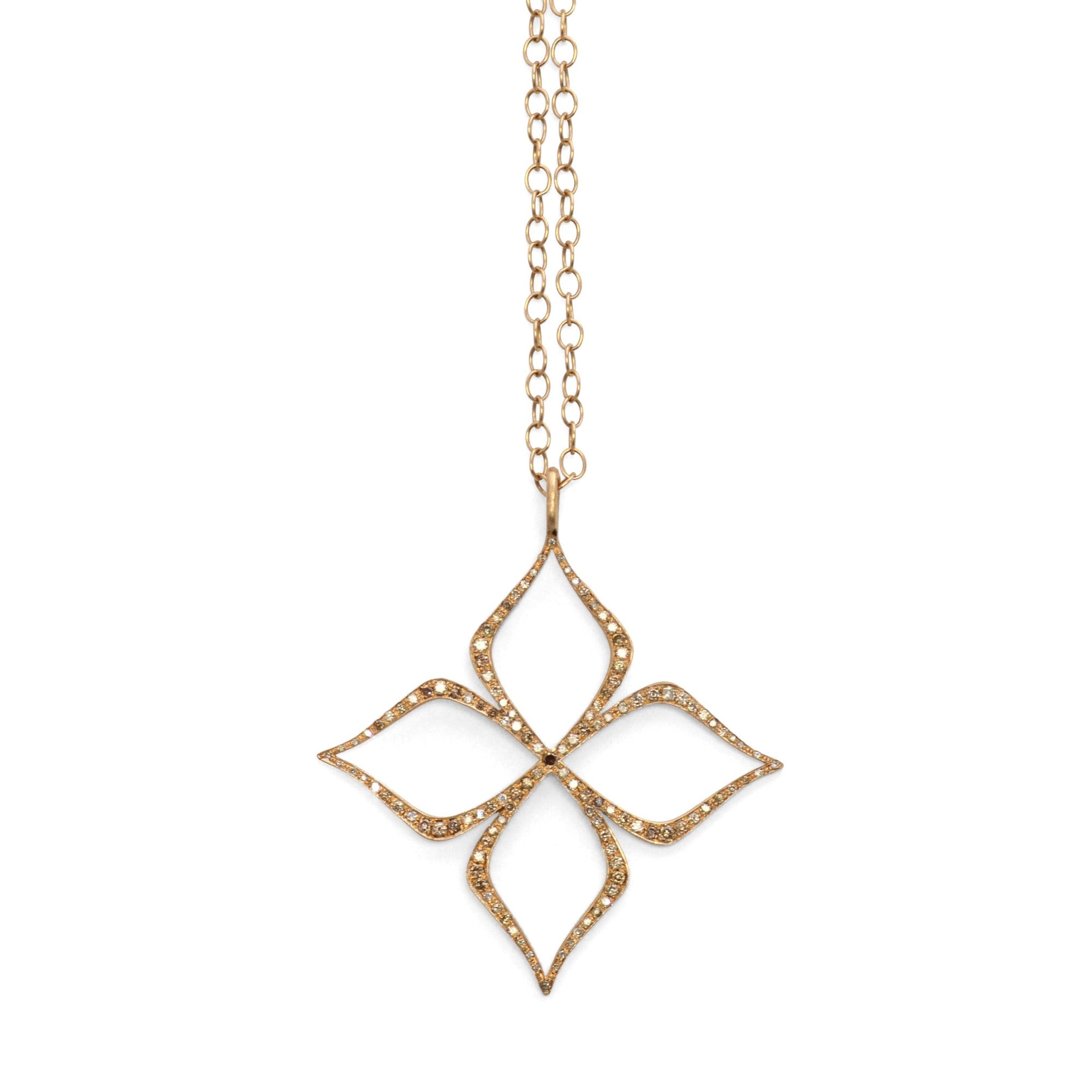 18k yellow gold/white diamonds/27&quot;cable chain arabesque star pendant