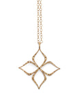 18k yellow gold/white diamonds/27"cable chain arabesque star pendant