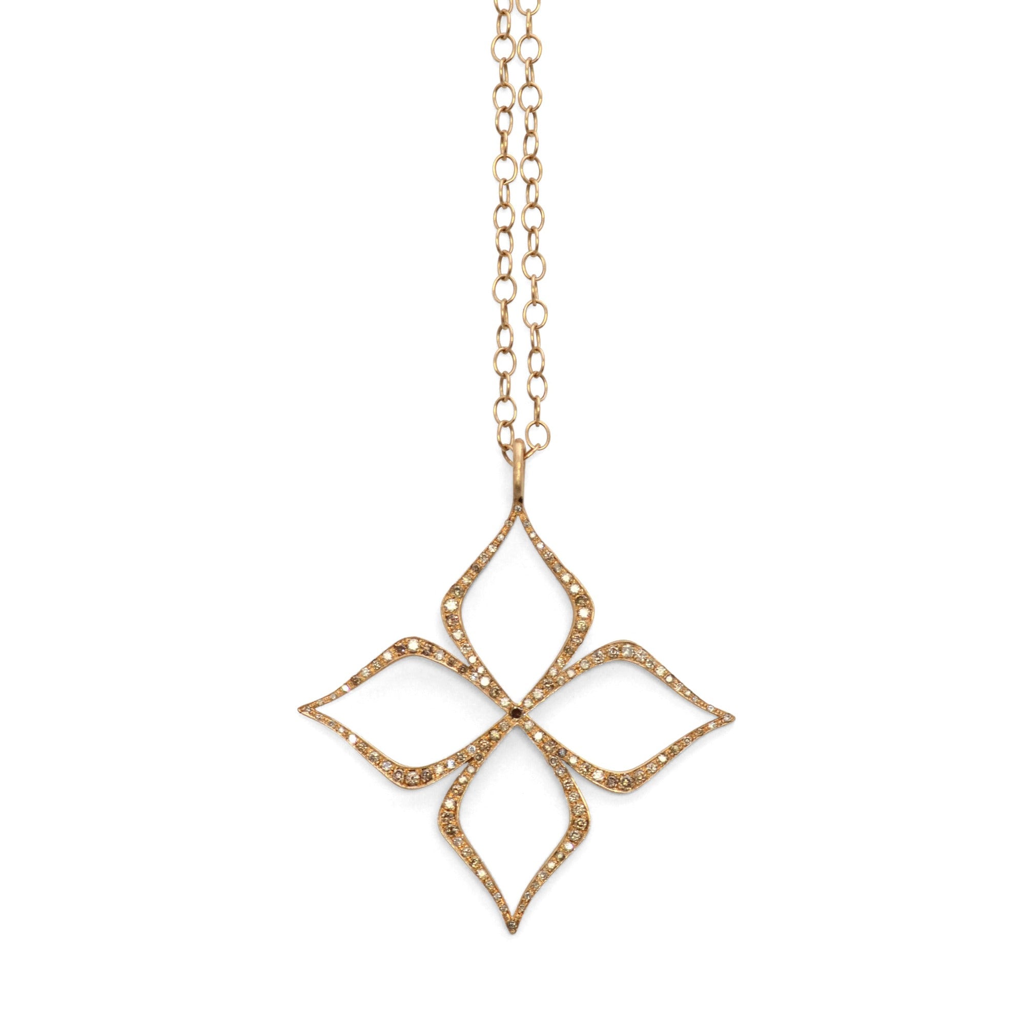 18k yellow gold/white diamonds/27"cable chain arabesque star pendant