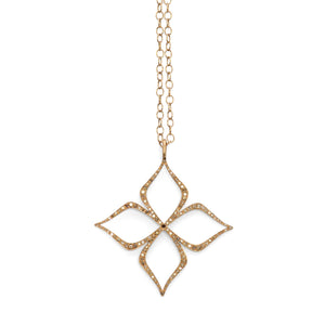 18k yellow gold/white diamonds/27"cable chain arabesque star pendant