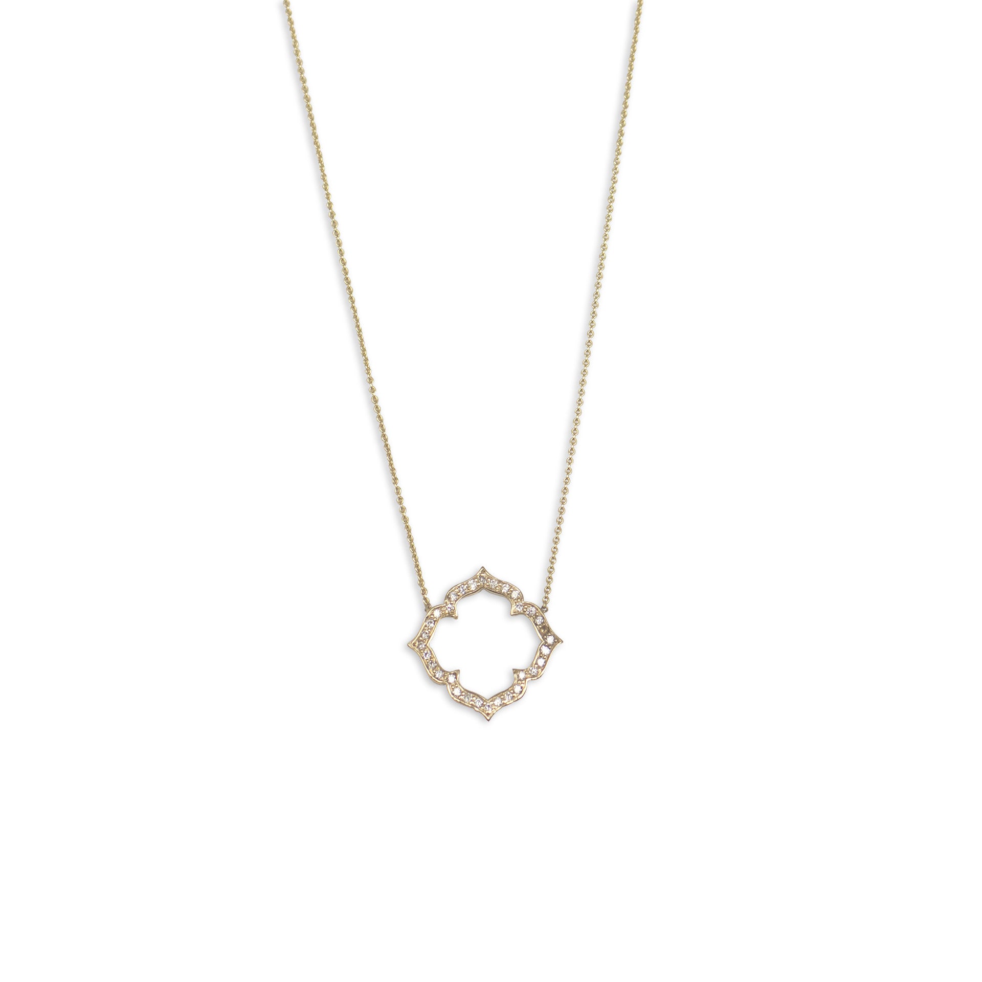 18k yellow gold with white pave diamonds pavé clover necklace