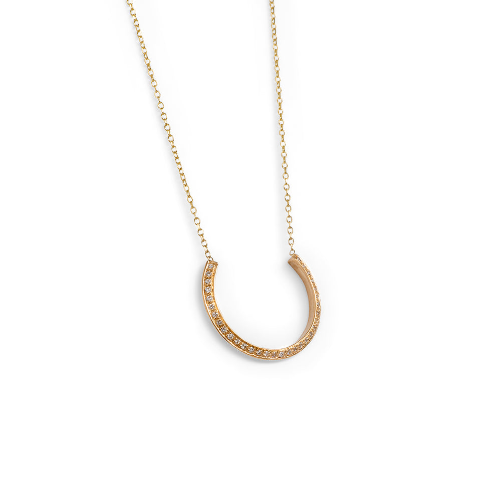 14k yellow gold with white diamonds / large diamond crescent necklace