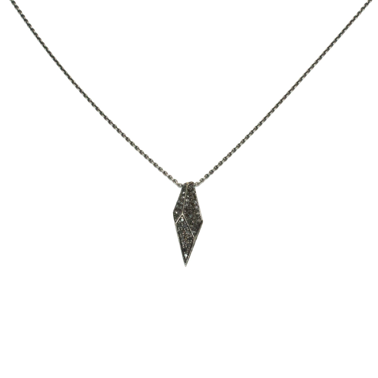 18k white gold plated in black rhodium with black diamonds pavé shard necklace
