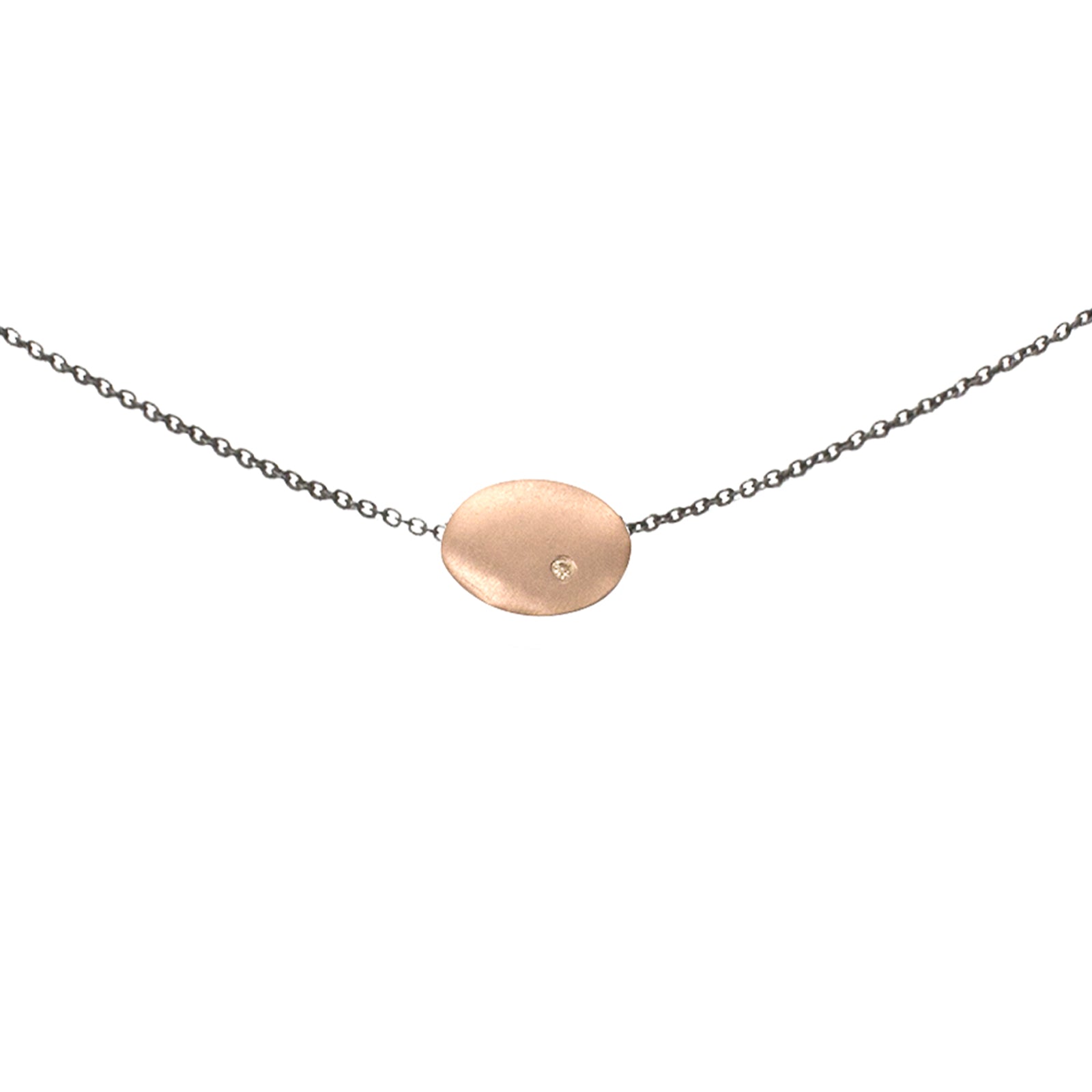 14k rose gold with brown diamond small disc necklace