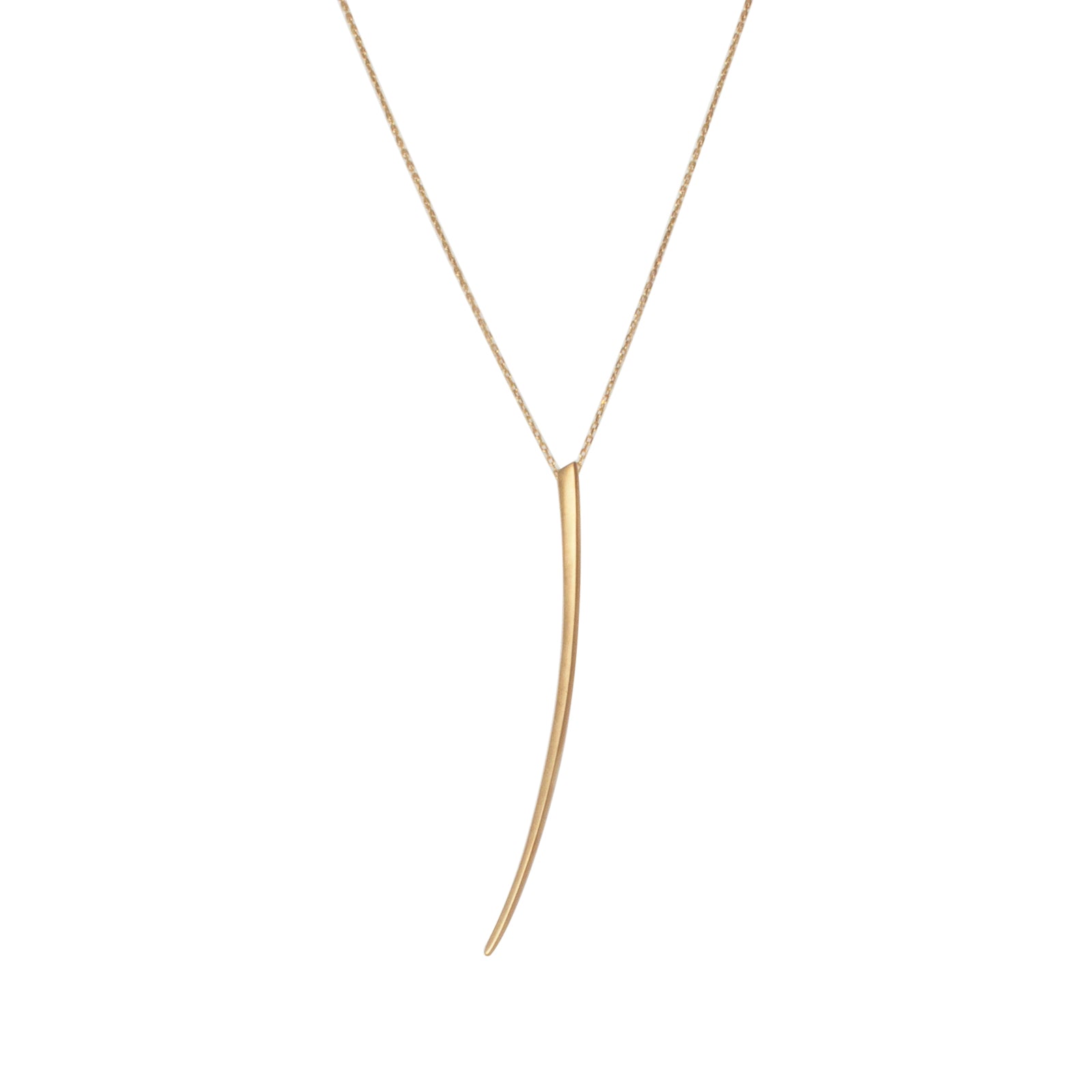 14k yellow gold pendant on a 14k yellow gold chain curved stake pendant