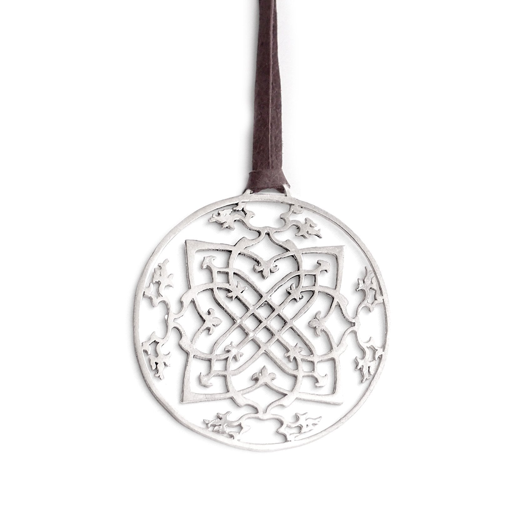 sterling silver / 42" leather cord with caps arabesque medallion