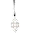 sterling silver / 42" leather cord with caps arabesque petal pendant