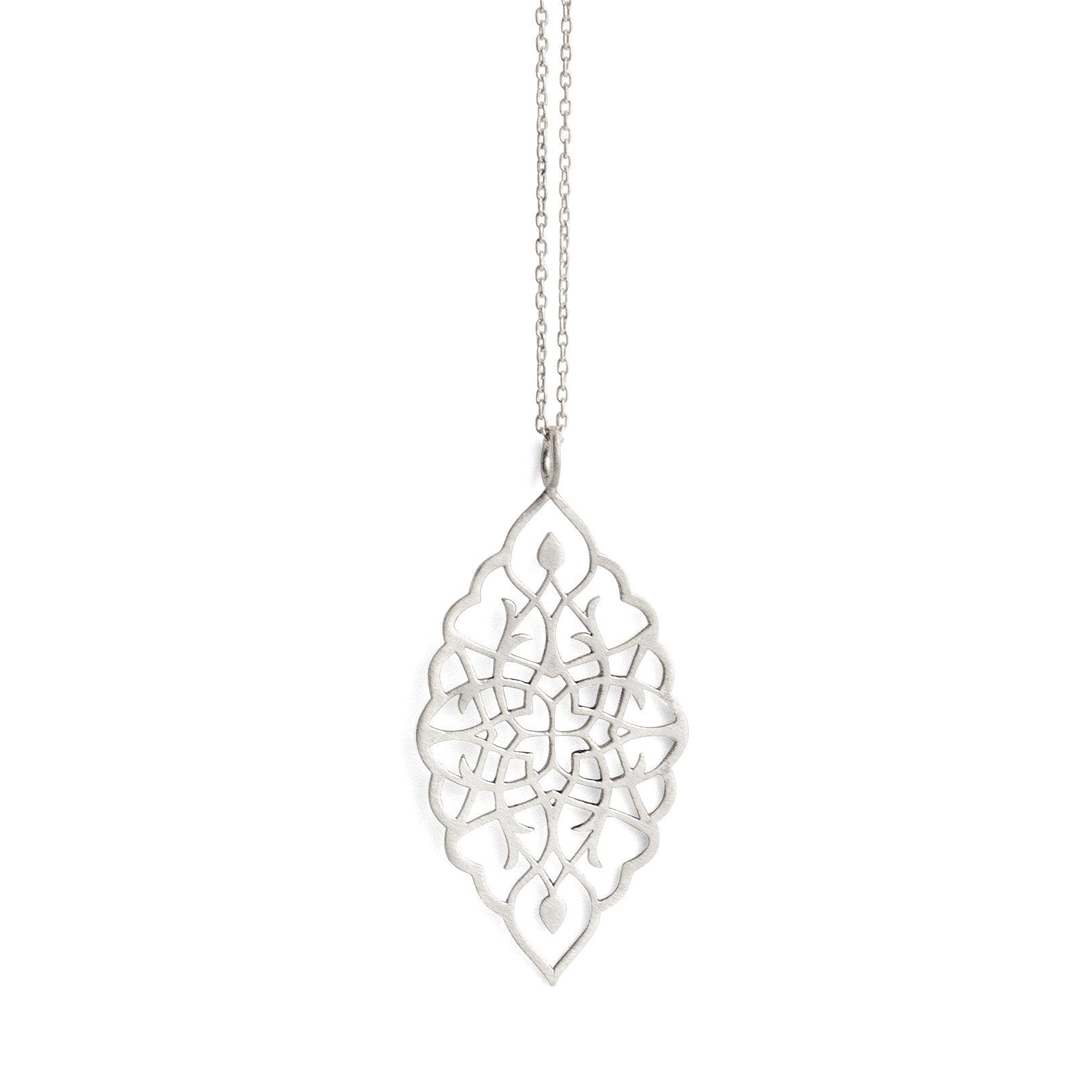 sterling silver / 27&quot; sterling silver chain arabesque petal pendant