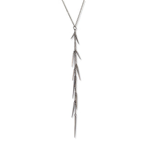 sterling silver plated in black rhodium small point long drop necklace
