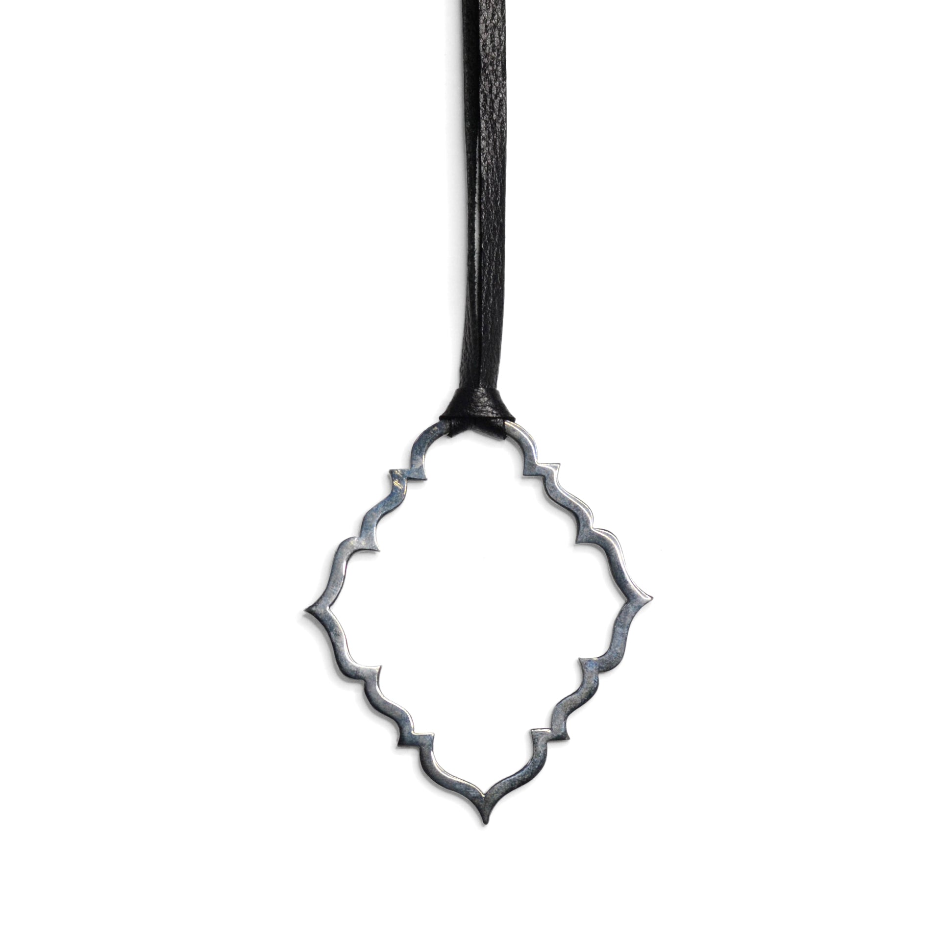 sterling silver plated in black rhodium on 34&quot; leather cord portail pendant