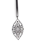 sterling silver plated in black rhodium / 42" leather cord with caps arabesque petal pendant