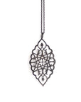 sterling silver plated in black rhodium / 27" oxidized sterling silver chain arabesque petal pendant