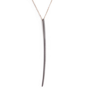sterling silver plated in black rhodium on 14k yellow gold chain long stake pendant