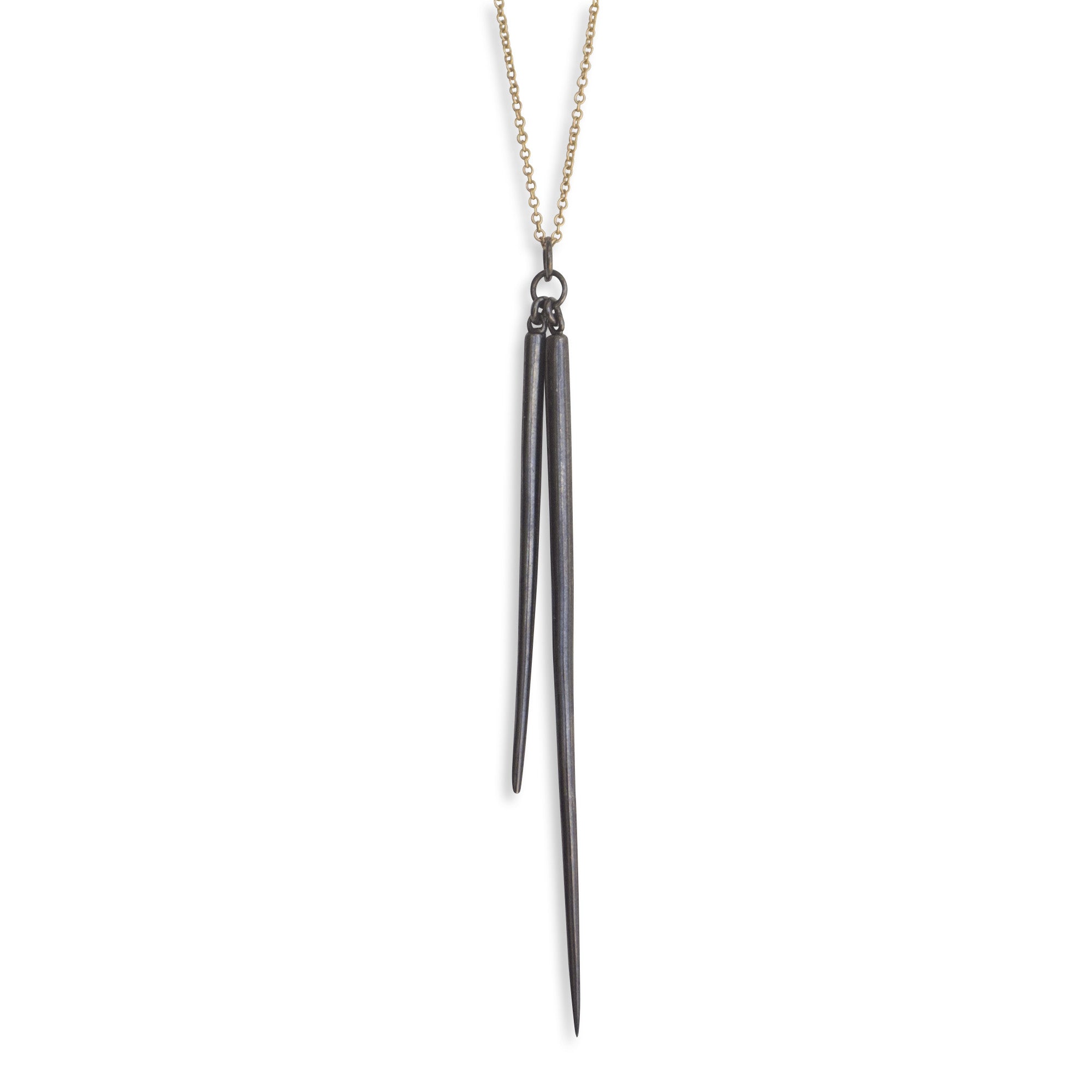 sterling silver plated in black rhodium/14k yellow gold chain double spicula necklace