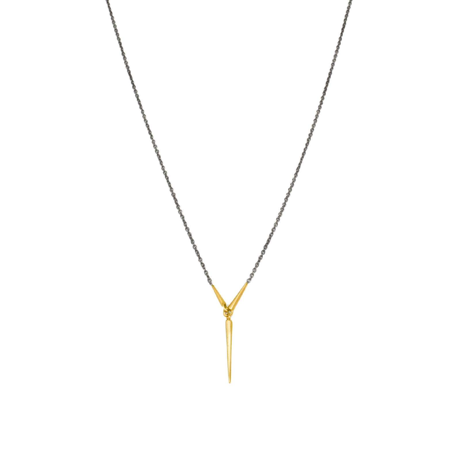 long / 18k yellow gold/oxidized silver chain triad necklace