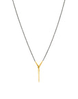 long / 18k yellow gold/oxidized silver chain triad necklace