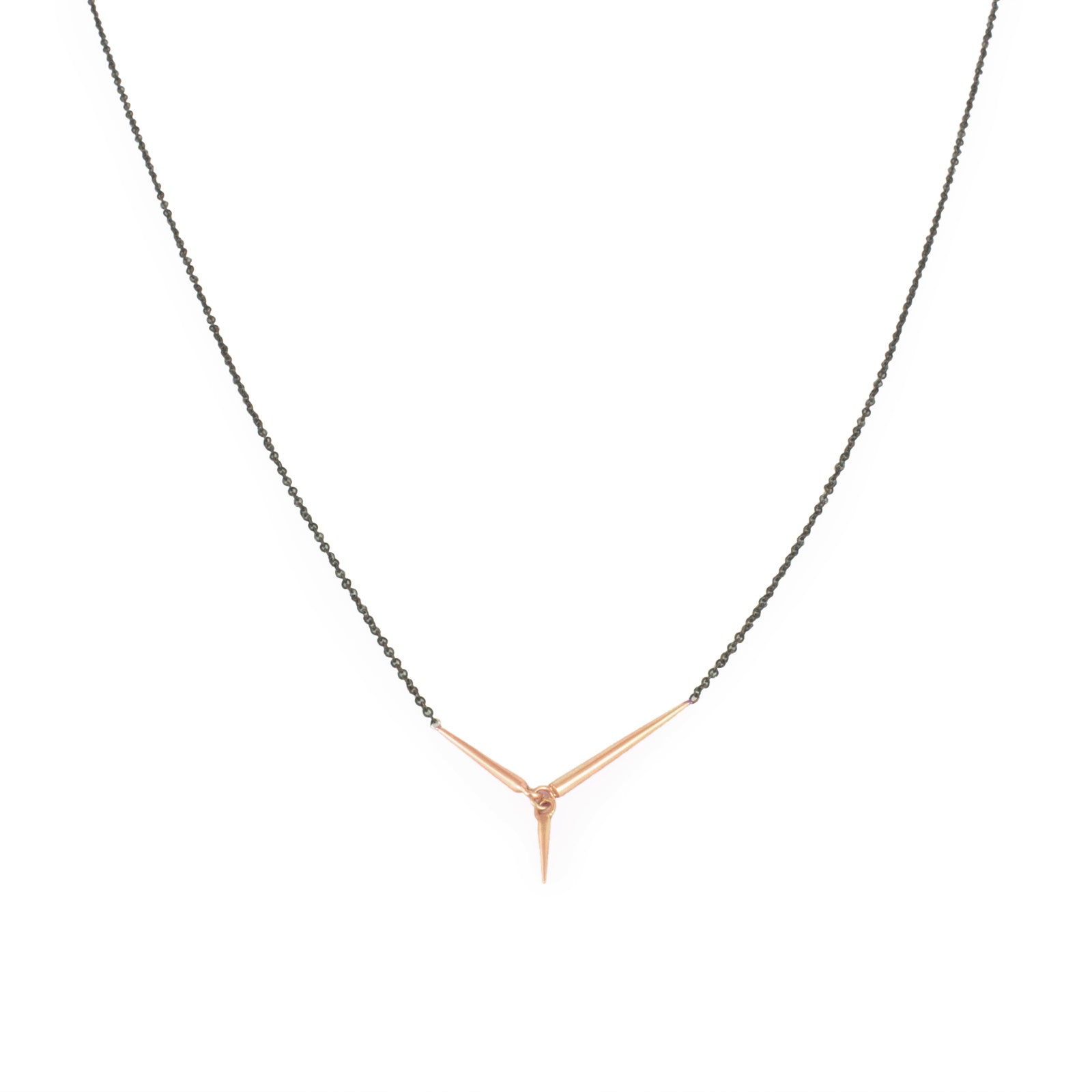 short / 18k rose gold/oxidized silver chain triad necklace
