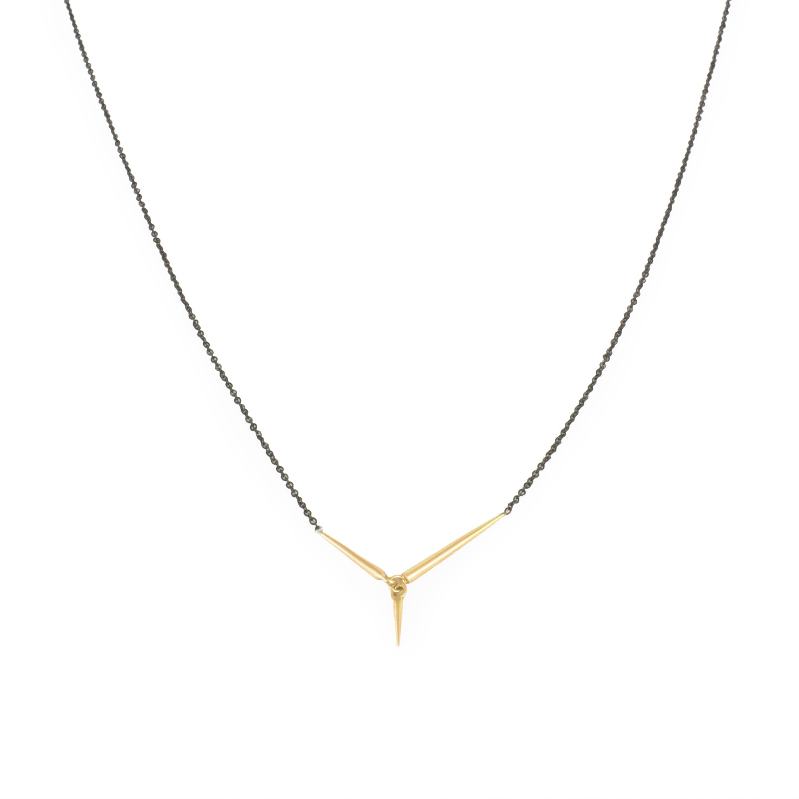 short / 18k yellow gold/oxidized silver chain triad necklace