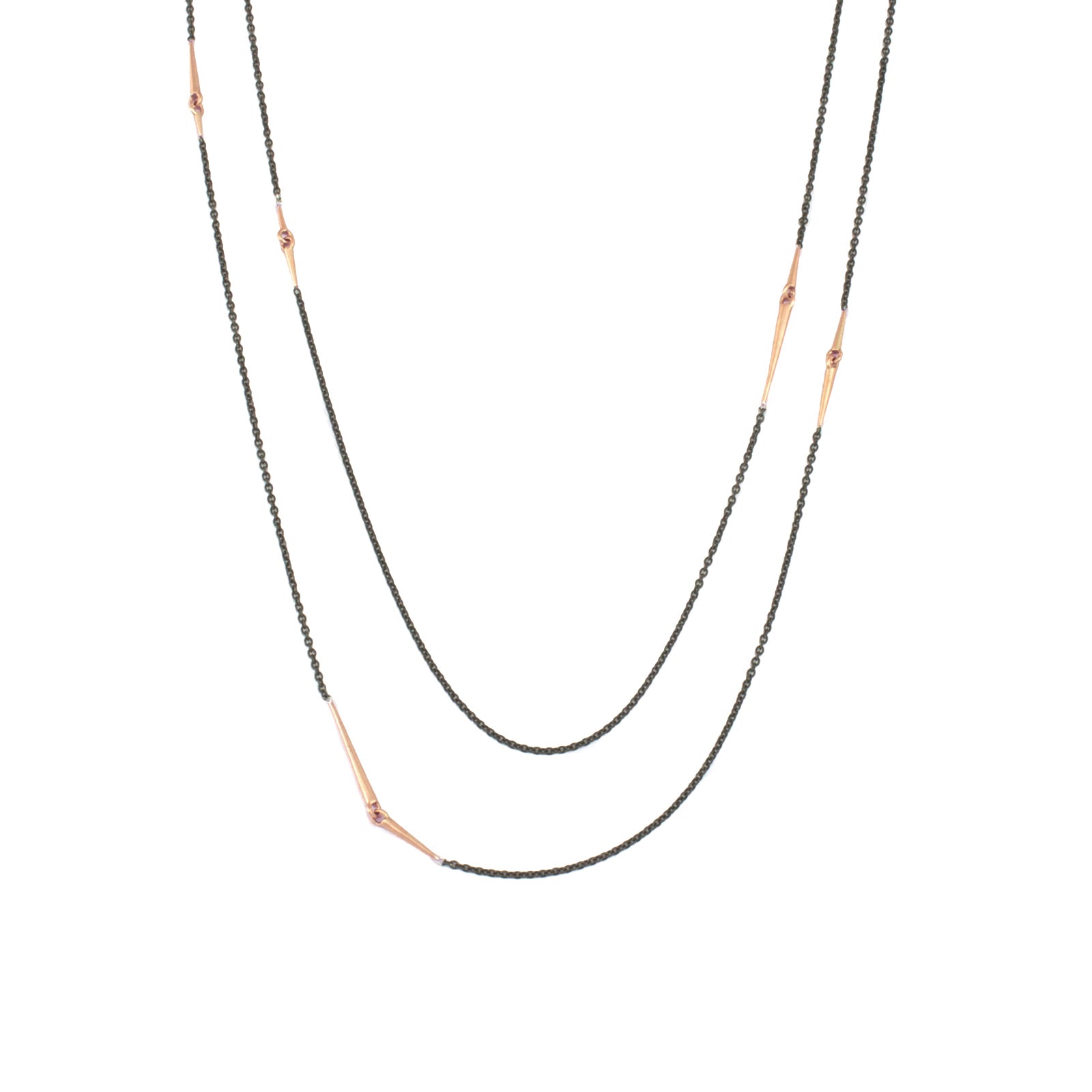 18k rose gold/oxidized silver long mirrored points necklace